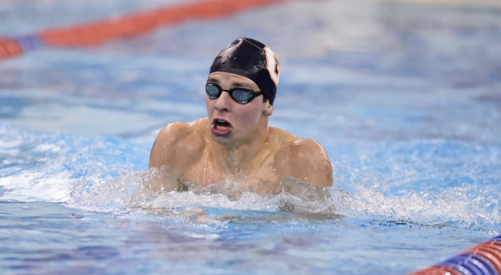 Charlie Cross '24 swimming in the meet on 10/21. (Photo David Sinclair/Bullets Sports)